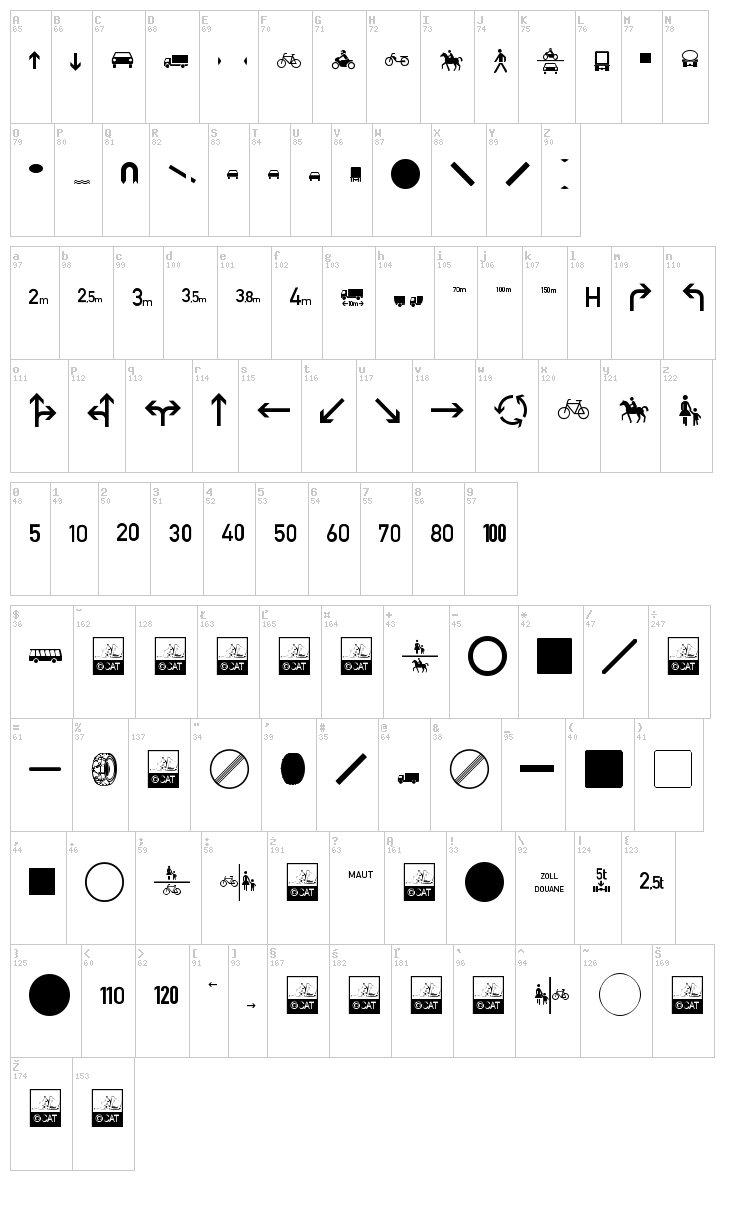 Zeichen font map